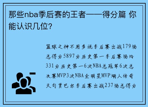 那些nba季后赛的王者——得分篇 你能认识几位？